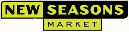 Logo of New Seasons Market with yellow text on a black background